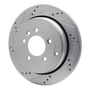 Land Rover LR3 Brake Rotor (1) - Rear Left - R1 Concepts - Drilled & Slotted - Silver - `05-`07
